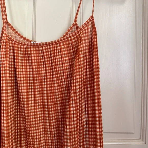 Zara Orange Gingham Maxi Slip Dress - Picture 2 of 4